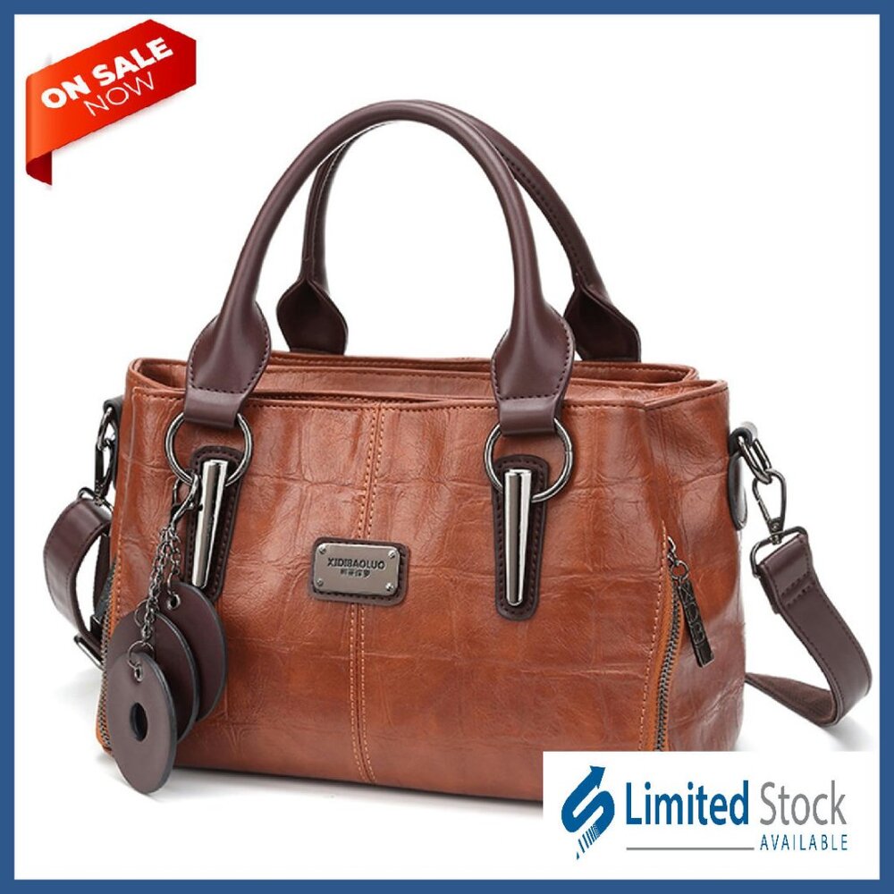Large Vegan Leather Tote Bag With Multiple Compartments & Adjustable Strap